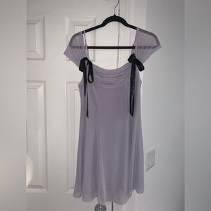 Elegant Lavender Dress with Black Ribbon Accents